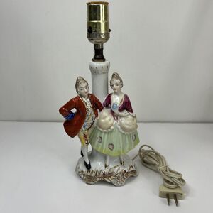 Vtg Porcelain Figural Courting Couple Table Lamp Base Victorian Japan WORKS